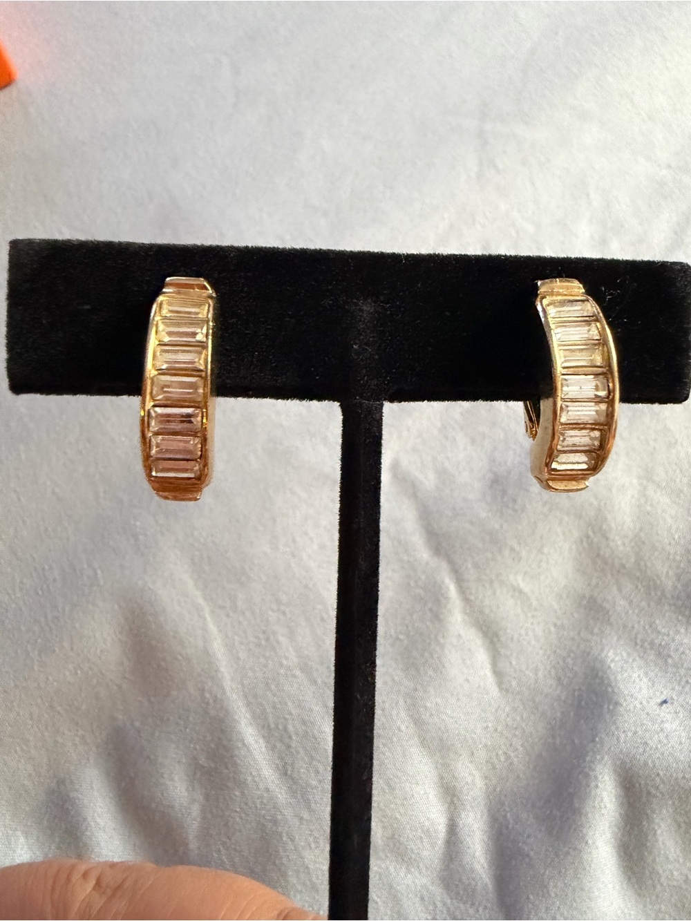 Dior Gold Hoop Earrings with Clear Baguette Stones